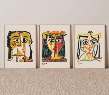 Picasso mujer cara tríptico pared arte minimalismo textura Pinturas al óleo